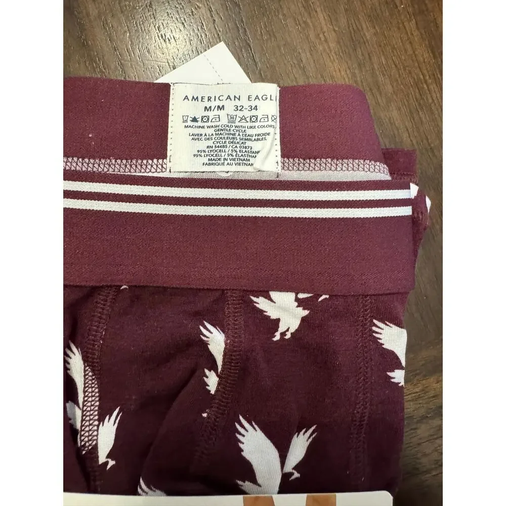 American Eagle Outfitters burgundy boxer briefs with white bird graphics size M